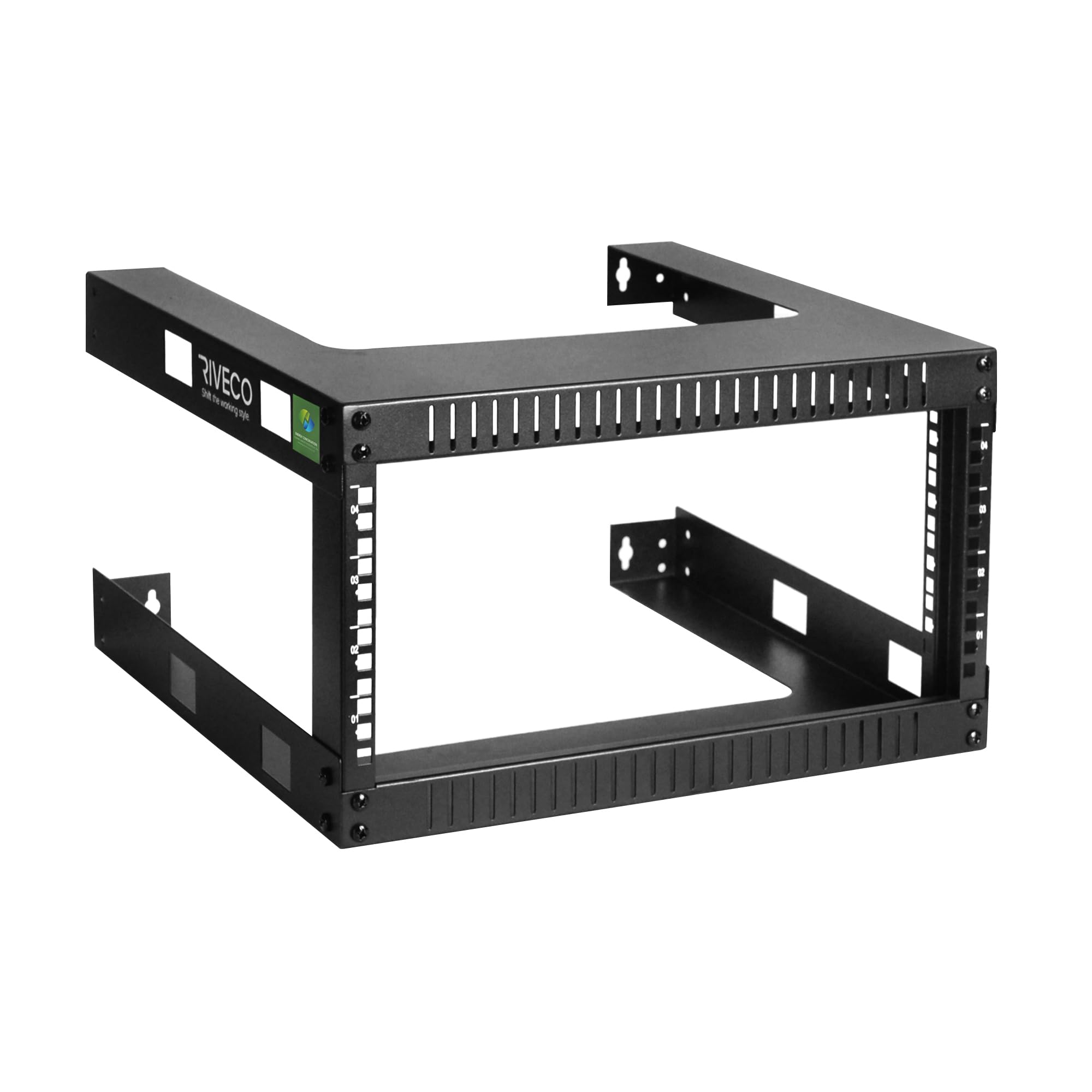 RIVECO 4U 19" Wall Mount Network Rack – 17.7" Deep 2 Post Open Frame Cabinet Easy Assembly Firm Constructed Shelf for Internet/Server/AV/Home Equipment/Patch Panel Heavy Duty Light Weight,Black