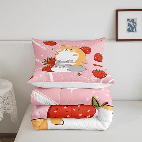 Miniatura 5 de Castle Fairy Lindo juego de edredón de conejillo de indias, tamaño matrimonial, juego de edredón de cama con 2 fundas de almohada, para niñas y