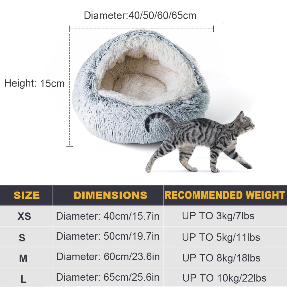Hundebett Flauschig, Halbgeschlossene Katzenbett, Donut Kissen, Waschbar, Langer Plüsch, Donutbett für Hunde und Katzen, Hundekissen mit Extra Dicker Füllung (Rosa,XL-70cm/27.6in)