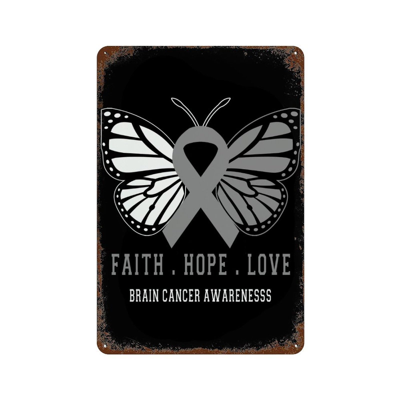KWQDOZF Butterfly Brain Cancer Awareness Theme Metal Tin Sign,Vintage Iron Hanging Plate Vertical with Rust Poster Wall Decor 8x12inch