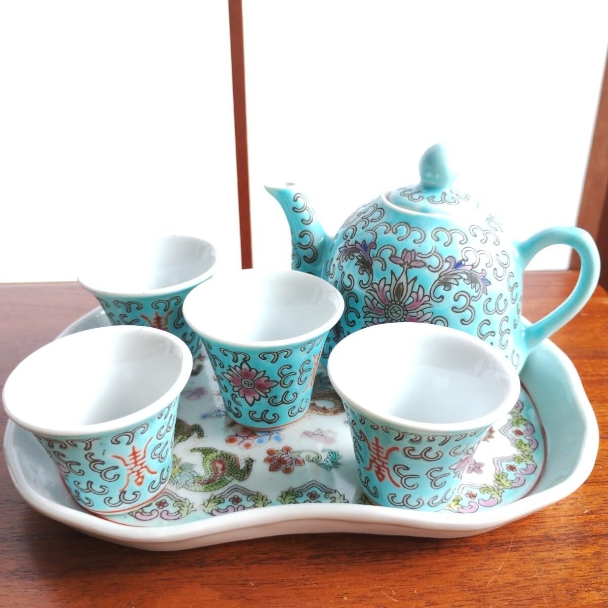 Amazon.co.jp: 茶器 景徳鎮 ティーポット お盆 茶杯 6点セット 