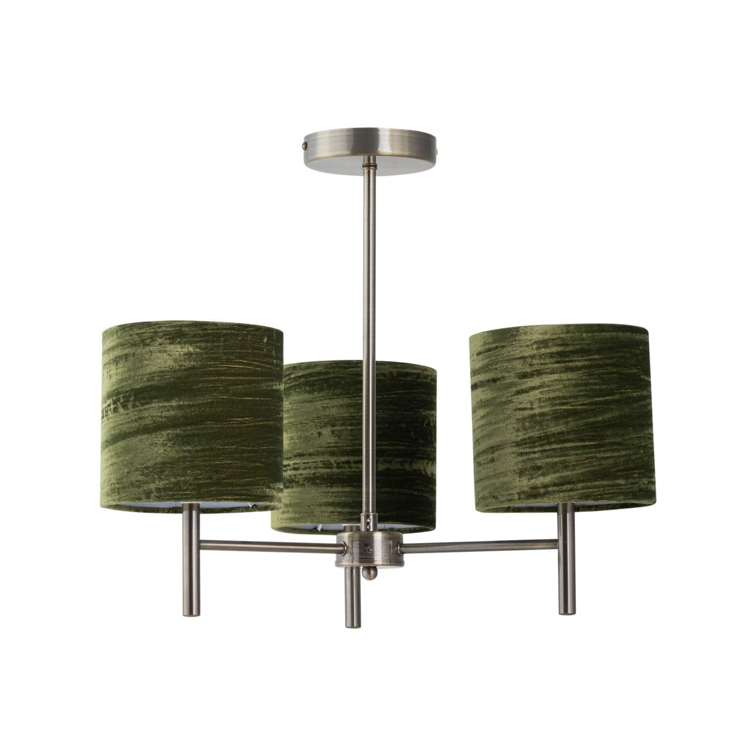 First Choice Lighting BreaAntique Brass 3 Light Fitting With Green Crushed Velvet Shades from B&Q