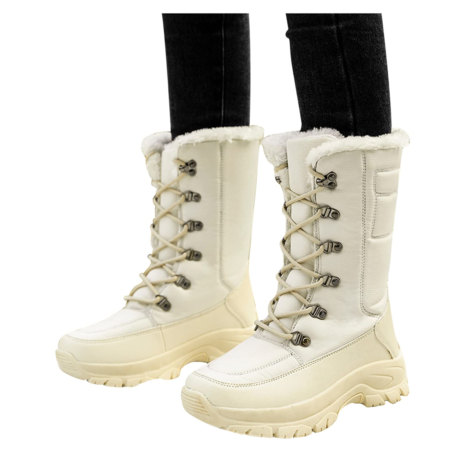 Scarponi da Sci Donna Stivali di Velluto A Prova Scarpe Rotonde Stringate con Lacci Caldi Piatti più Acqua Neve Stivaletti Pelliccia