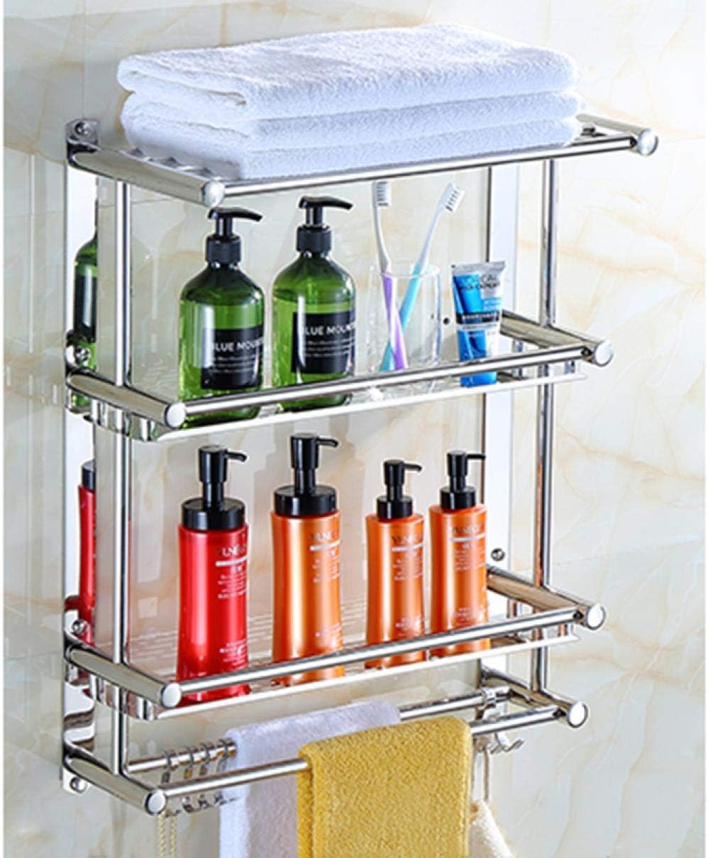 Towel Rack Multiple Towel Rack Double Layer Stainless Steel Towel Rack Shelf Wall Mounted Towel Rails with Hooks for Kitchen Bathroom-E-40cm (B)
