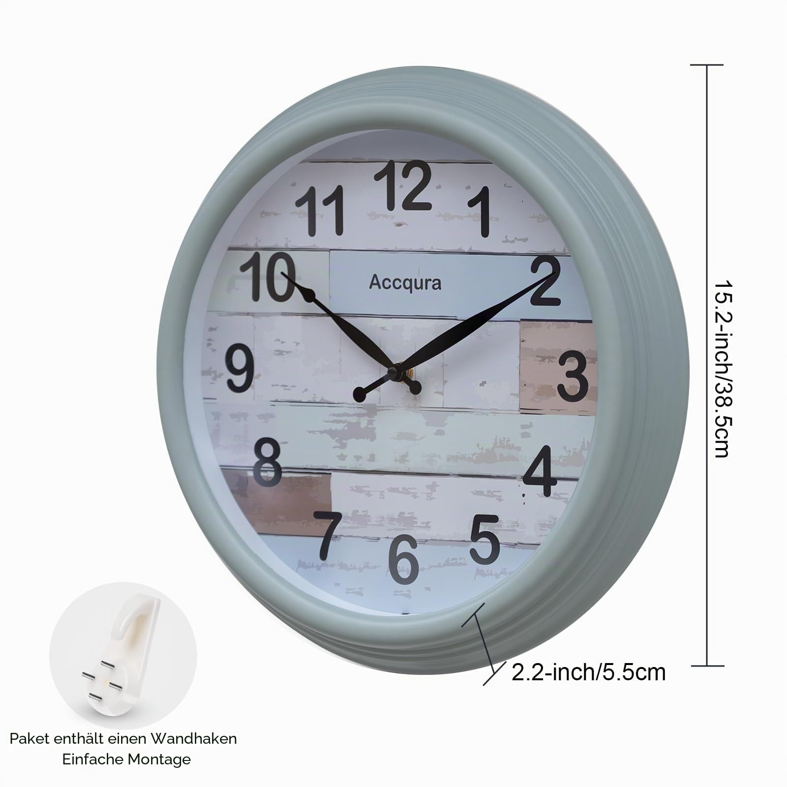 Wanduhr FüR DraußEn Wetterfest, Groß Outdoor Uhr Garten Aussen Retro Wasserfest Wall Clock Dekor FüR draußen Terrasse Bad Badezimmer KüChen- 39cm- Mintgrün
