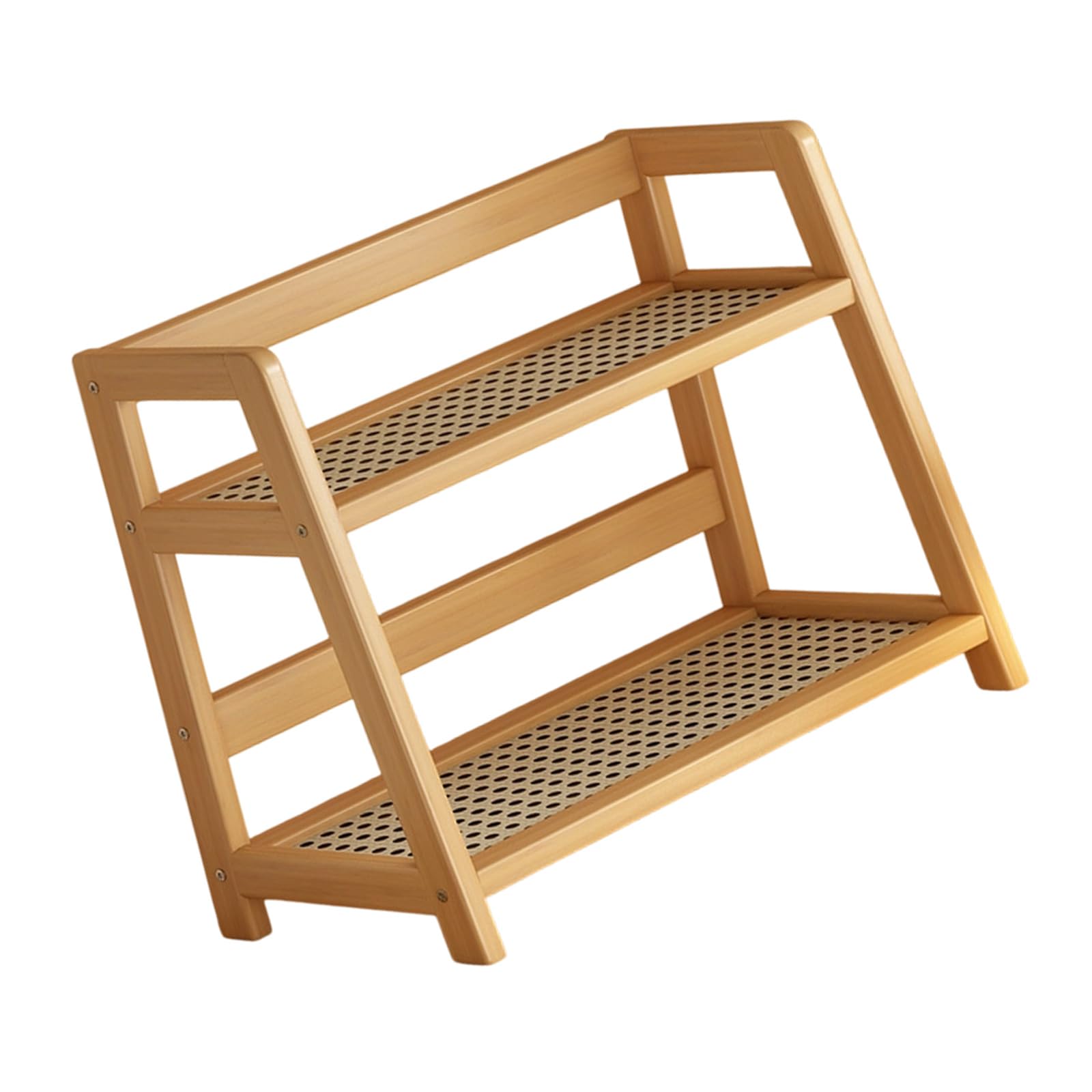 Piceioep Natural Organizers Rack for Dorm and Kitchen Space Saving with Double Tiers Sturdy Trapezoid Structure Small Storage Shelf