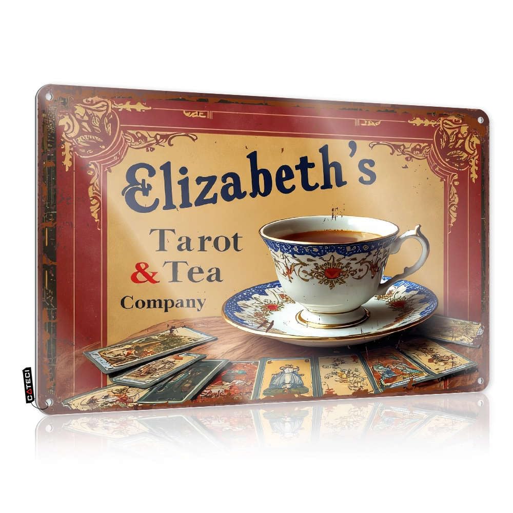 Elizabeth's Tarot & Tea Company Framed Yard Hanging | Round Funny Vintage Signs Wedding Vintage Metal Wall Decor(20X30CM)