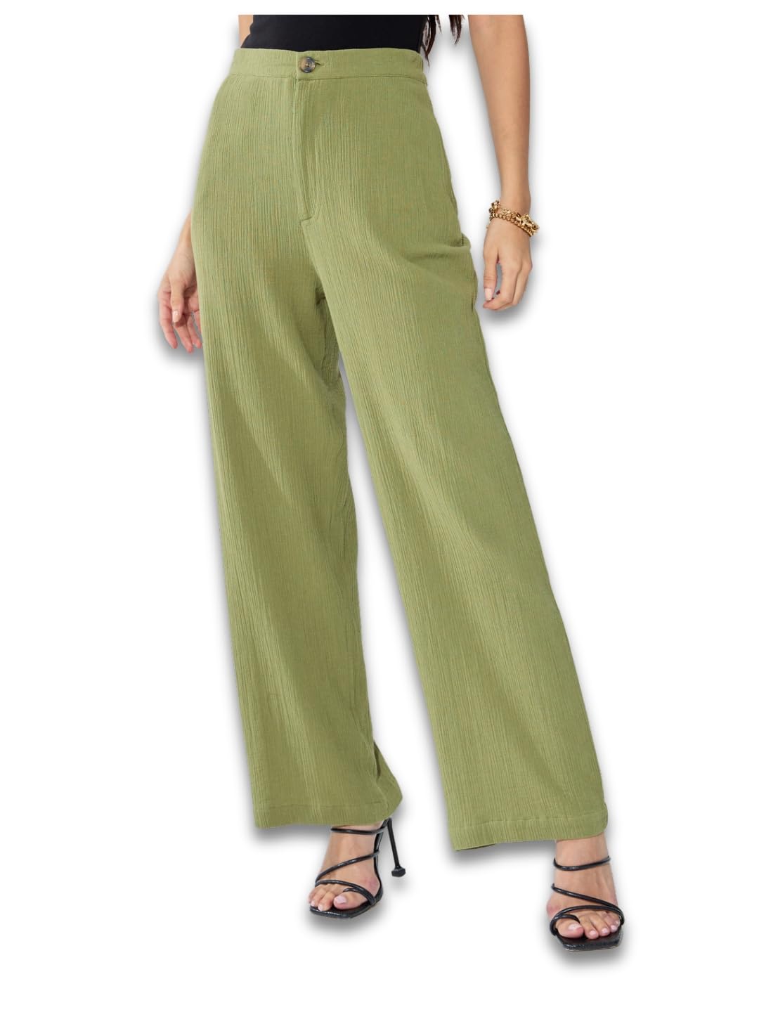 styli Women High-Rise Wide Leg Pants - Solid Pattern, Regular Length with Side Pockets, Stylish Textured Design for Casual or Semi-Formal Wear, Comfortable Pants for Women-picture-38
