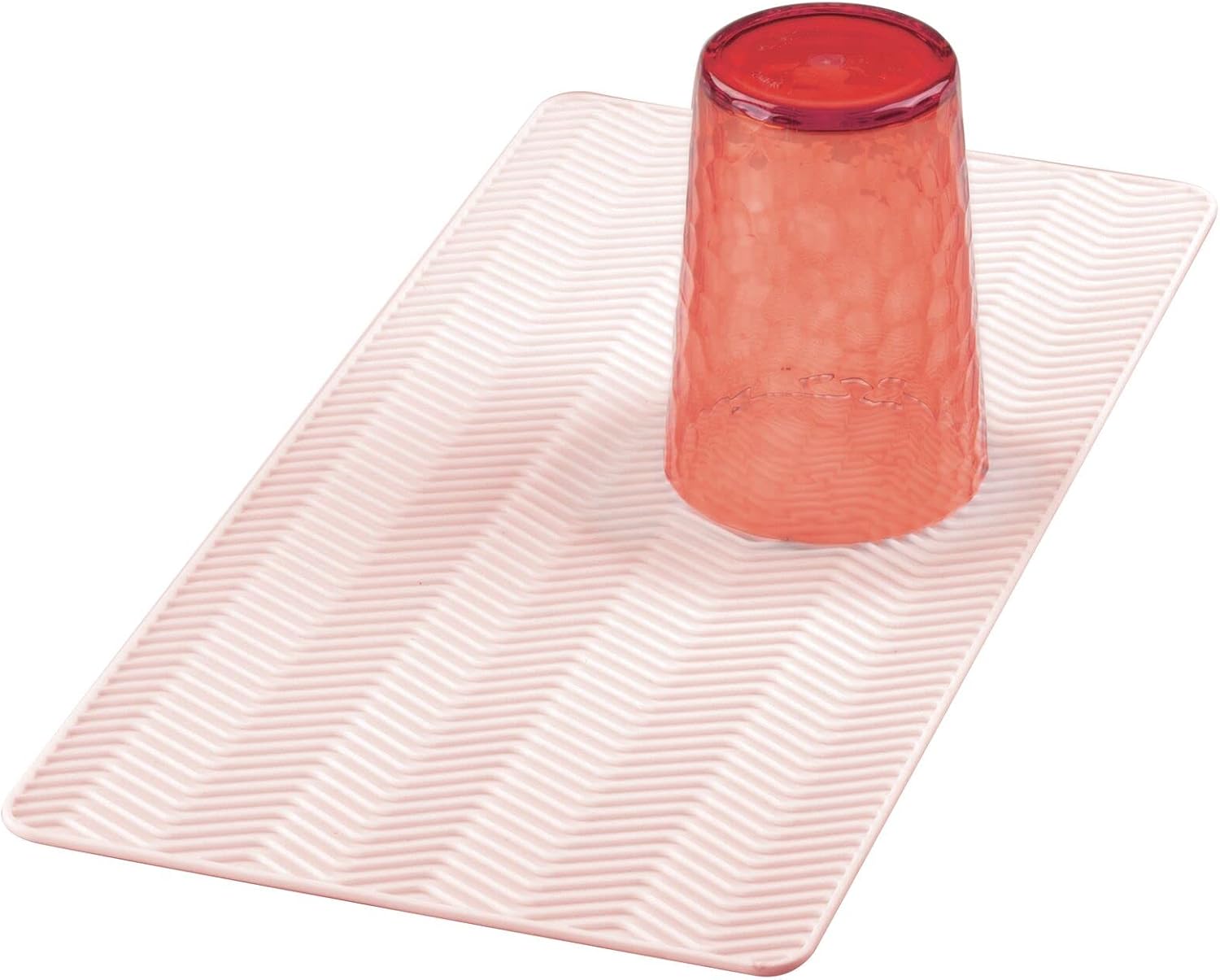 mDesign Silicone Dish Drying Mat - Protector for Kitchen Countertop, Sink - Ribbed Design, Raised Edges, Non-Slip, Waterproof, Heat Resistant, Dishwasher Safe, Small, Chevron Design - Light Pink