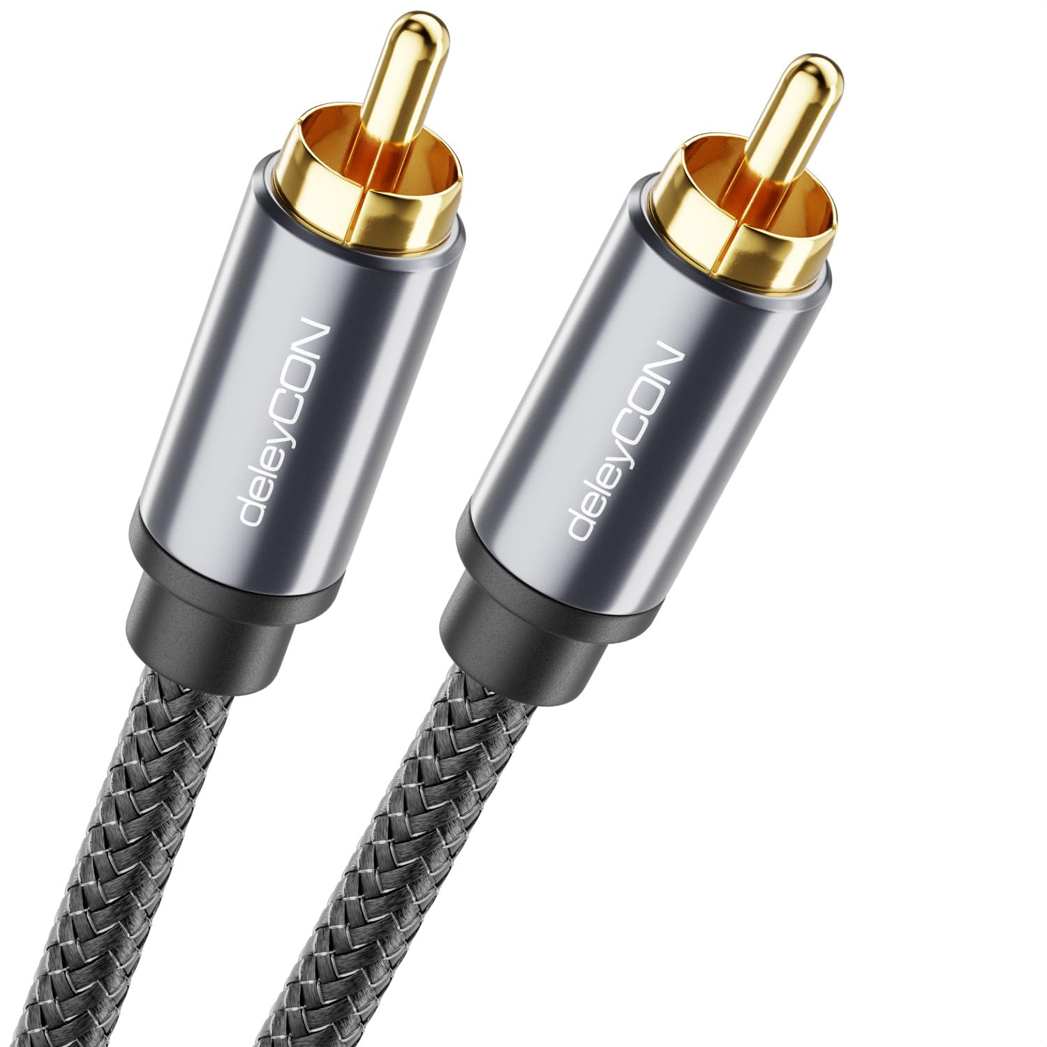 deleyCON 10m Cable para Subwoofer - Cable Coaxial RCA Cinch - para Subwoofer, Receptor AV, Amplificador HiFi, Sistemas HiFi, Barras de Sonido, Altavoces Activos - Nylon Negro