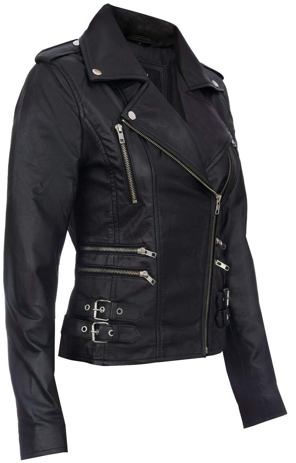 Infinity Leather Chaqueta Motera Retro 100% Cuero Napa Para Mujer