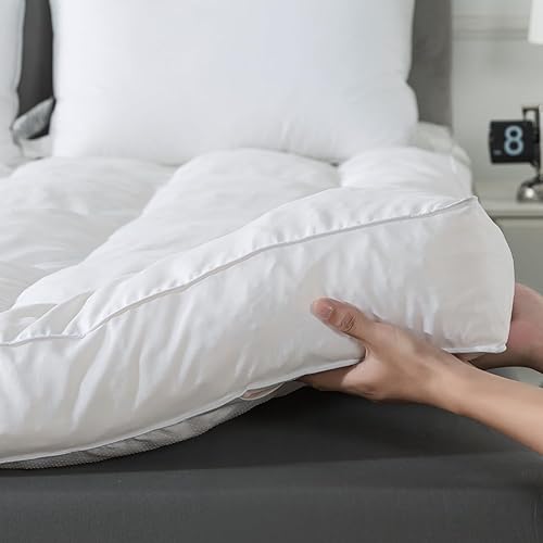 WhatsBedding 5 Inch Memory Foam Mattress Topper Queen for Pressure Relief, 100% Cotton Cover, Comfort Supportive Pillow Top Mattress Topper, 2000GSM Fluffy Shredded Memory Foam Filled(White（5）,Twin)