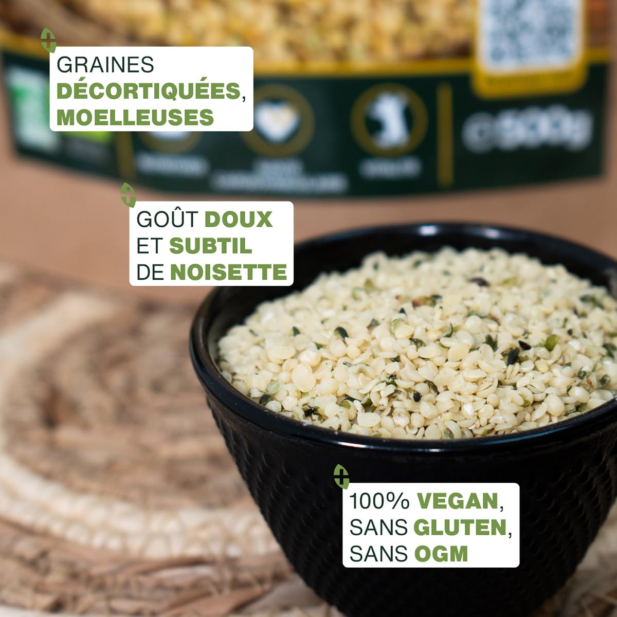 Graines de Chanvre Décortiquées Bio 500G | Origine EU, Protéines végétales, Anti-fatigue | Qualité Supérieure
