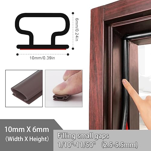 Miniatura 4 de Burlete de goma para puerta de 26 pies para espacios pequeños, tira de aislamiento de puerta en forma de D autoadhesiva para marco de puerta,