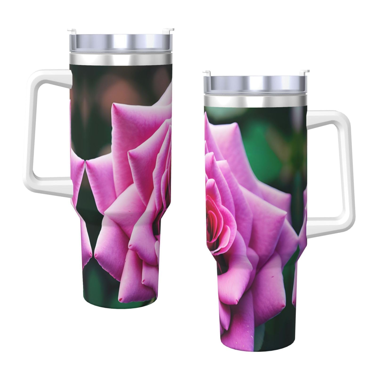 Trinkflasche mit Henkel und Strohhalm-Deckel, doppelwandig, Edelstahl, 1,2 l, Violett