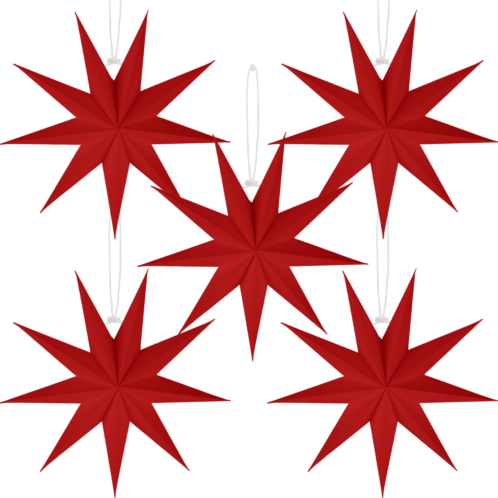 5 PCS 12 Inch Red Paper Star Lanterns - Modern Hanging Ornaments for Christmas &amp; Home Decor