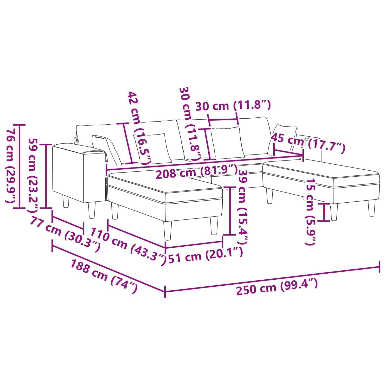 Générique Sofa 3-osobowa jasnoszara aksamitna 250 x 188 x 76 cm