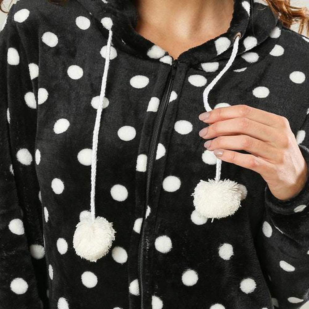 Rojeam Pijamas Invierno Mujer Onesie Adultos Pijamas Cálida Ropa de Dormir con Capucha Pijama de Una Pieza Monos Enteros Suaves