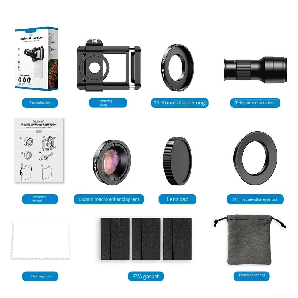 FACAIIO TM6X Teleobjetivo Macro Lens Smartphones, 150 mm de longitud focal con 6x aumento de fotografía y observación, para negro
