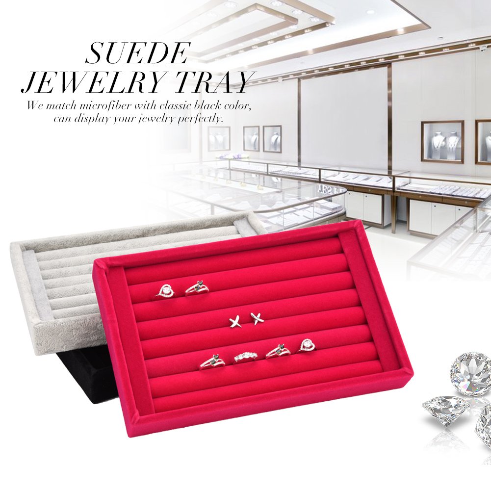 Greensen Jewelry Slot Showcase, Ring Storage Display Box Earring Holder Organizer Jewelry Tray Showcase Velvet Ring Earing Storage Organizer, Red