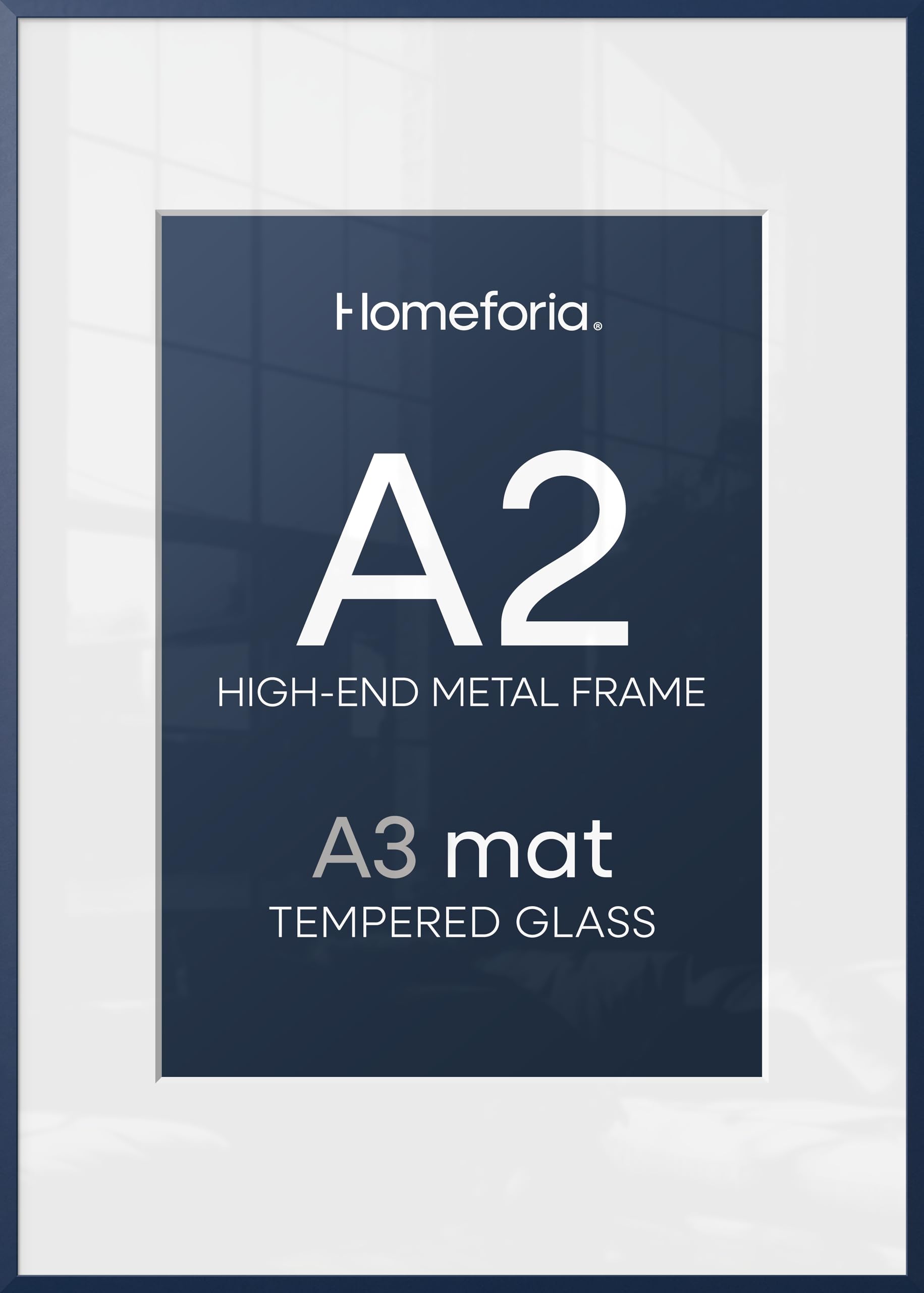 Homeforia A2 Blue Picture Frame, High-End Metal, A3 Mat, Glass | High End Aluminum, Tempered Glass, Acid-Free A3 Removable Mat, A2 Edge-to-Edge Display, Wall Kit, Set Of 2