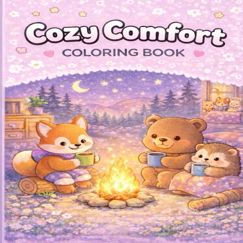 Cozy Comfort Coloring Book : Soft & Relaxing Animal Scenes for Stress Relief: 40 Well Designed Cozy Animal & Room Illustrations for Calm, Mindfulness, and Relaxation