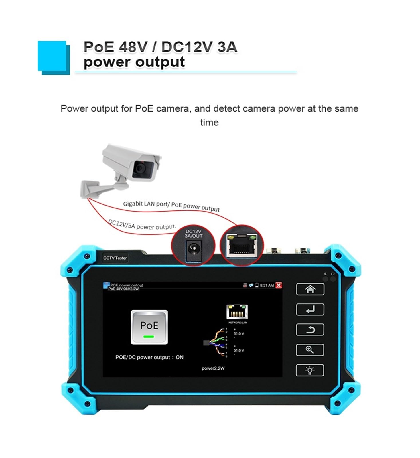 CCTV-Tester, 5,4 "CCTV IPC Tester IPC5200 Kamera Test Tool 8MP AHD CVI TVI VGA PTZ PoE UTP Netzwerk Kabel CCTV(IPC-5200 Plus)