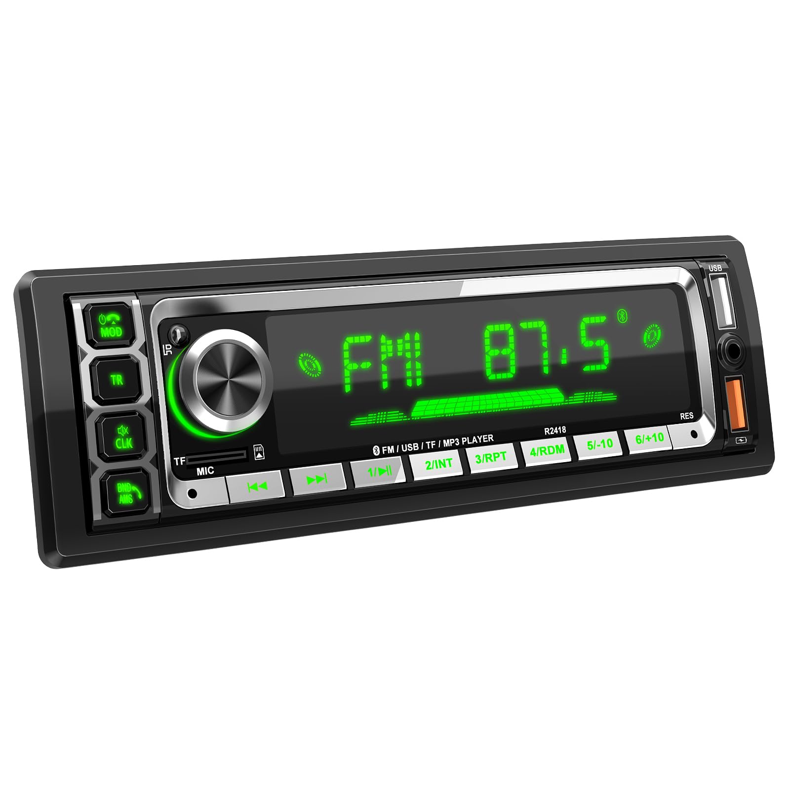 AUTORADIO MAINS LIBRES Bluetooth 1DIN USB AUX SD/MP3 télécommande DE
