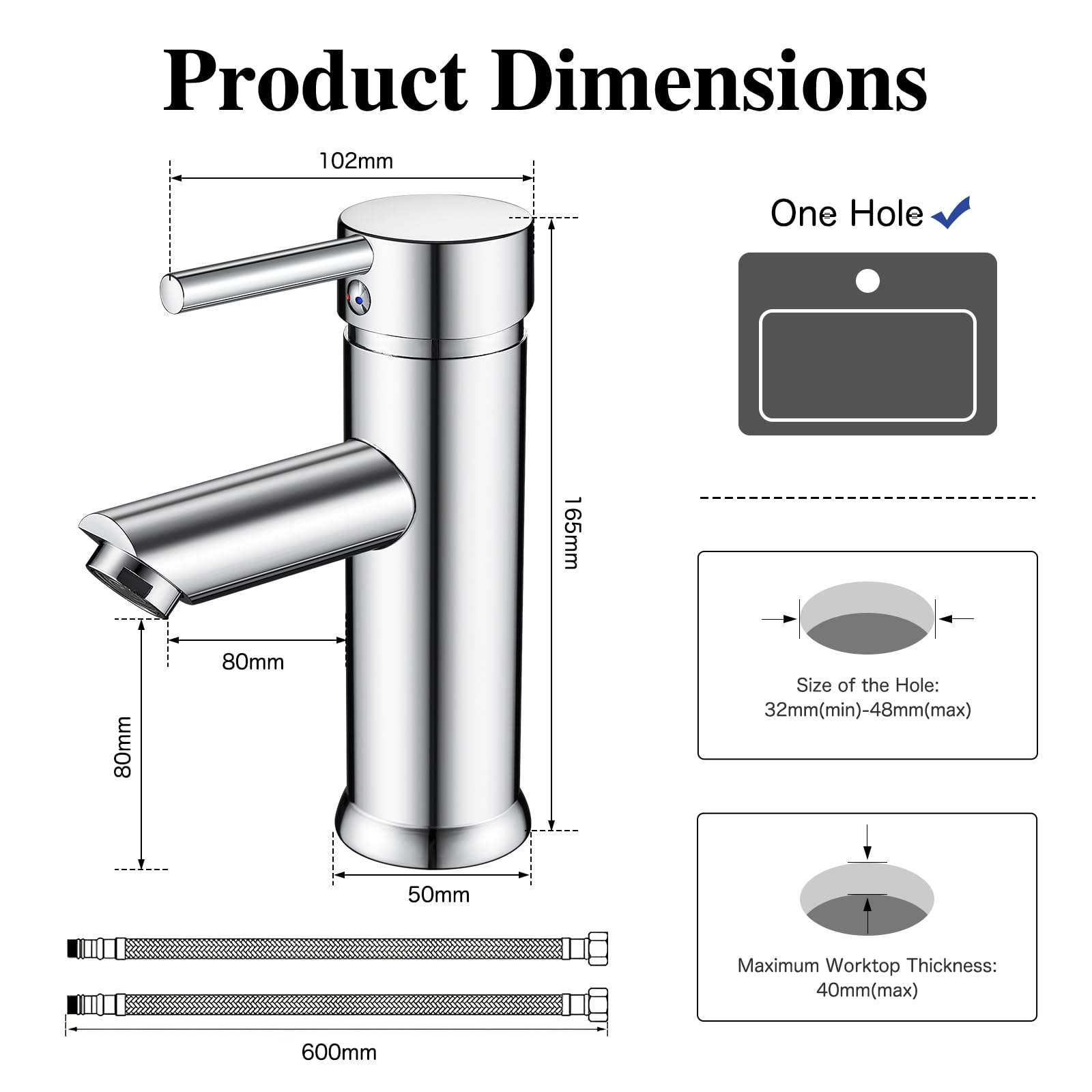 kisimixer Robinet de Salle de Bain Monocommande, Mitigeur de Lavabo Réglable Chaud et Froid, Acier Inoxydable, Chromé