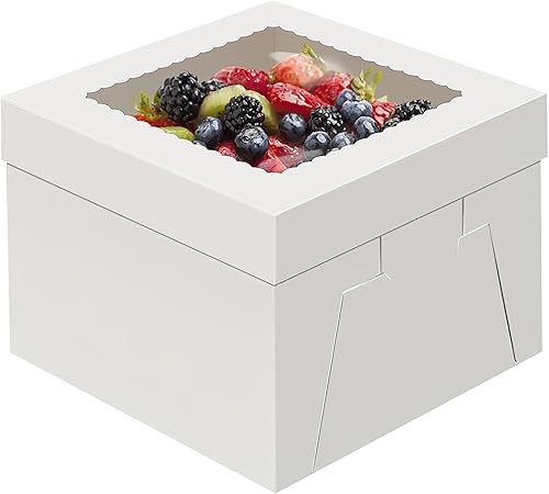 Miniatura 8 de WINKIO Paquete de 4 cajas para pasteles, contenedor desechable de transporte de pasteles, cajas blancas para panadería con ventana grande, para