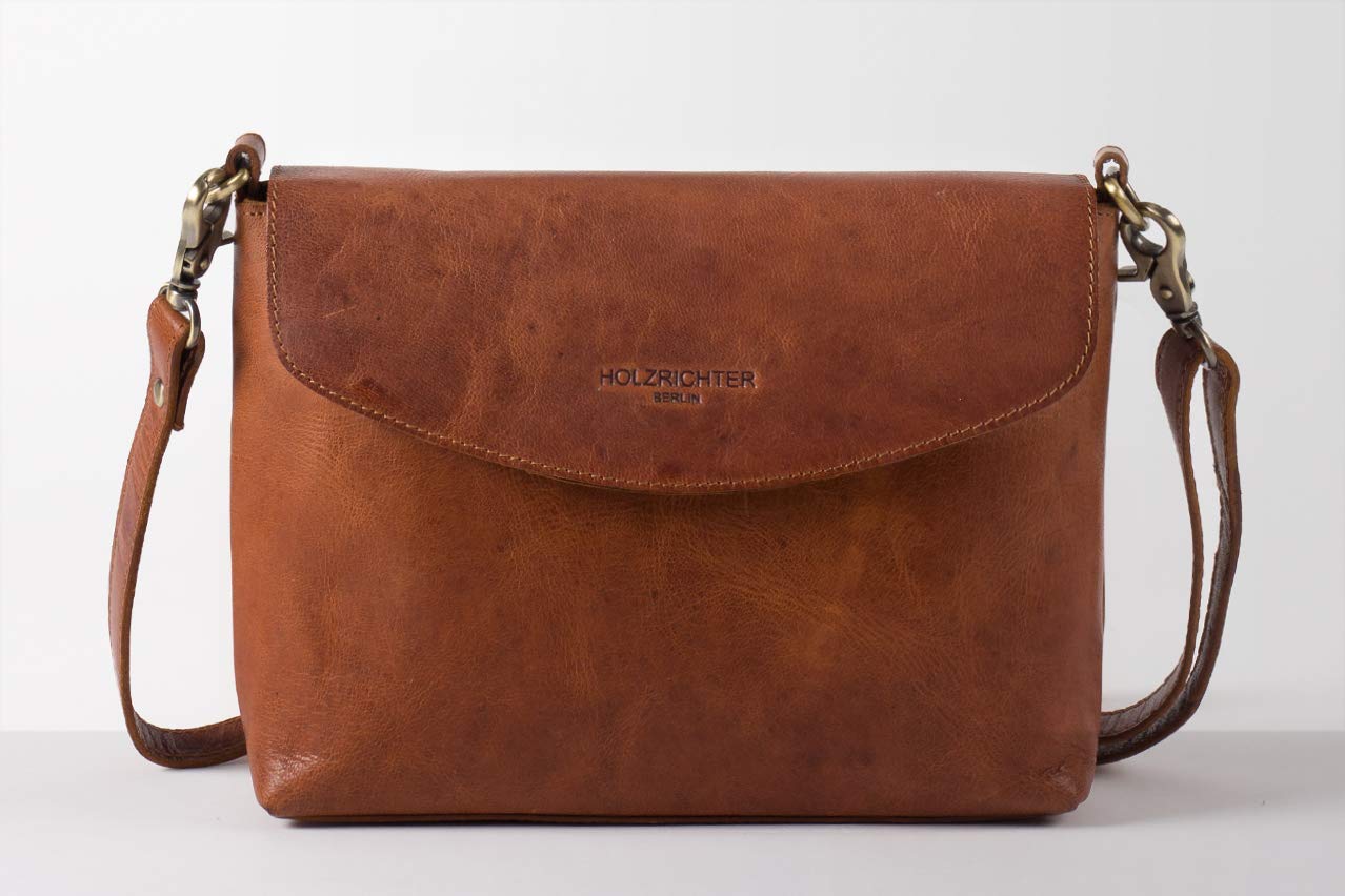 HOLZRICHTER Berlin - Umhängetasche aus Leder für Damen (No 1-2), 18x23,5x7 cm Schultertasche, Handgefertigte Crossbody Bag, Handtasche in Braun und Schwarz