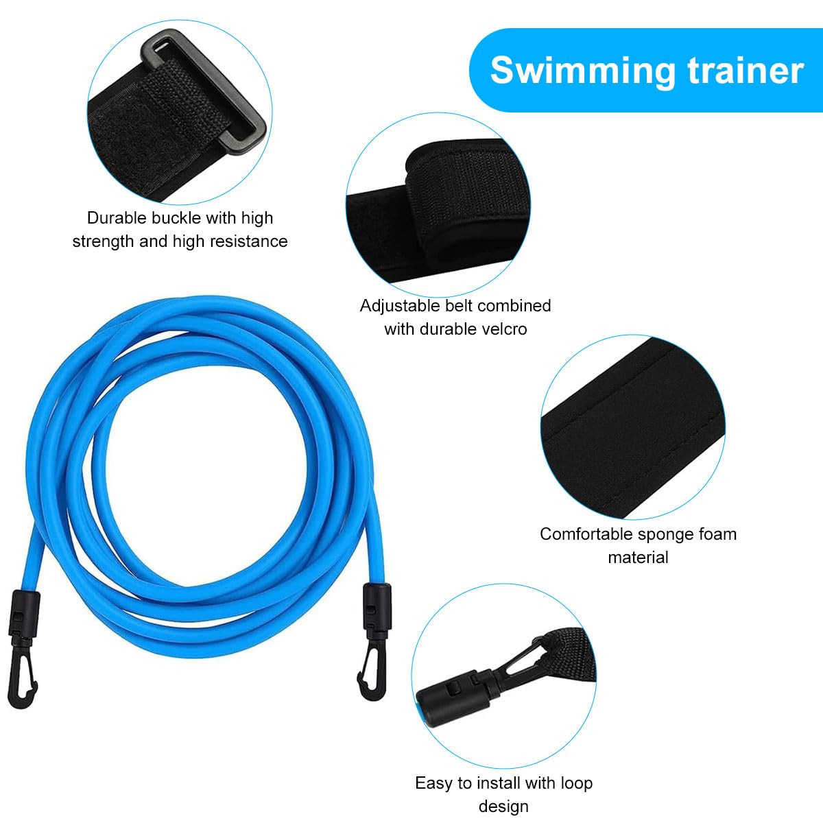 Schwimmgurt für Pool,3 Meter Schwimmtrainer Gürtel,Schwimmwiderstand Gürtel,Schwimmhilfe Gurtel,Schwimmgurt Schwimmtrainer,Schwimmgürtel für Pool Erwachsene,für Widerstandstraining,Schwimm,Blau