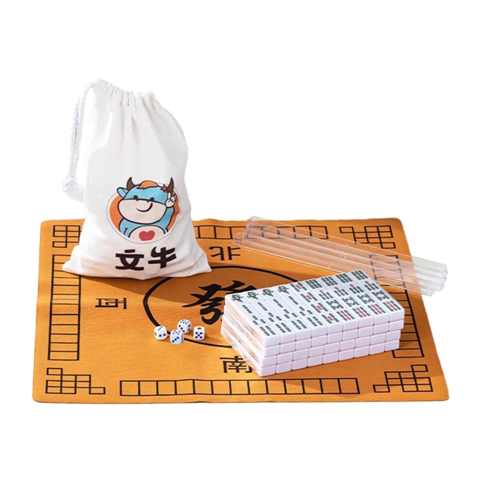 1 Mini Mahjong Set Chinesisches Reisespiel 144 Fliesen Tragbares Familienspiel mit Tischdecke Und Beutel für Unterhaltung Freunde, Weiß