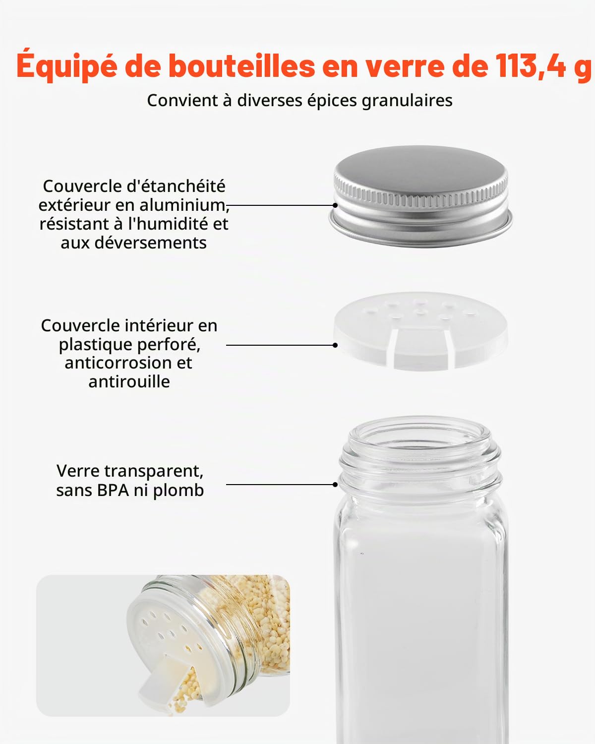 VEVOR Étagère à épices pour armoire, avec 36 pots à épices vides, couvercles, étiquettes et entonnoir, ensemble complet, organiseur d'assaisonnement pour comptoir, cuisine, garde-manger, placard, noir