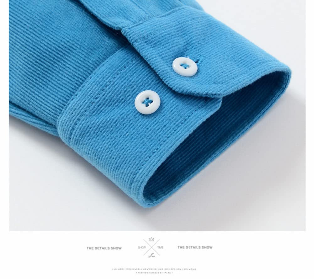 HGJH Herren Flanellhemd, Herren Langarm Cordhemd Henry Hemd Jacke Teal Thermohemd Futter Großvater Hemd Revers Knöpfe Bequemes Freizeithemd Für Männer Jungen
