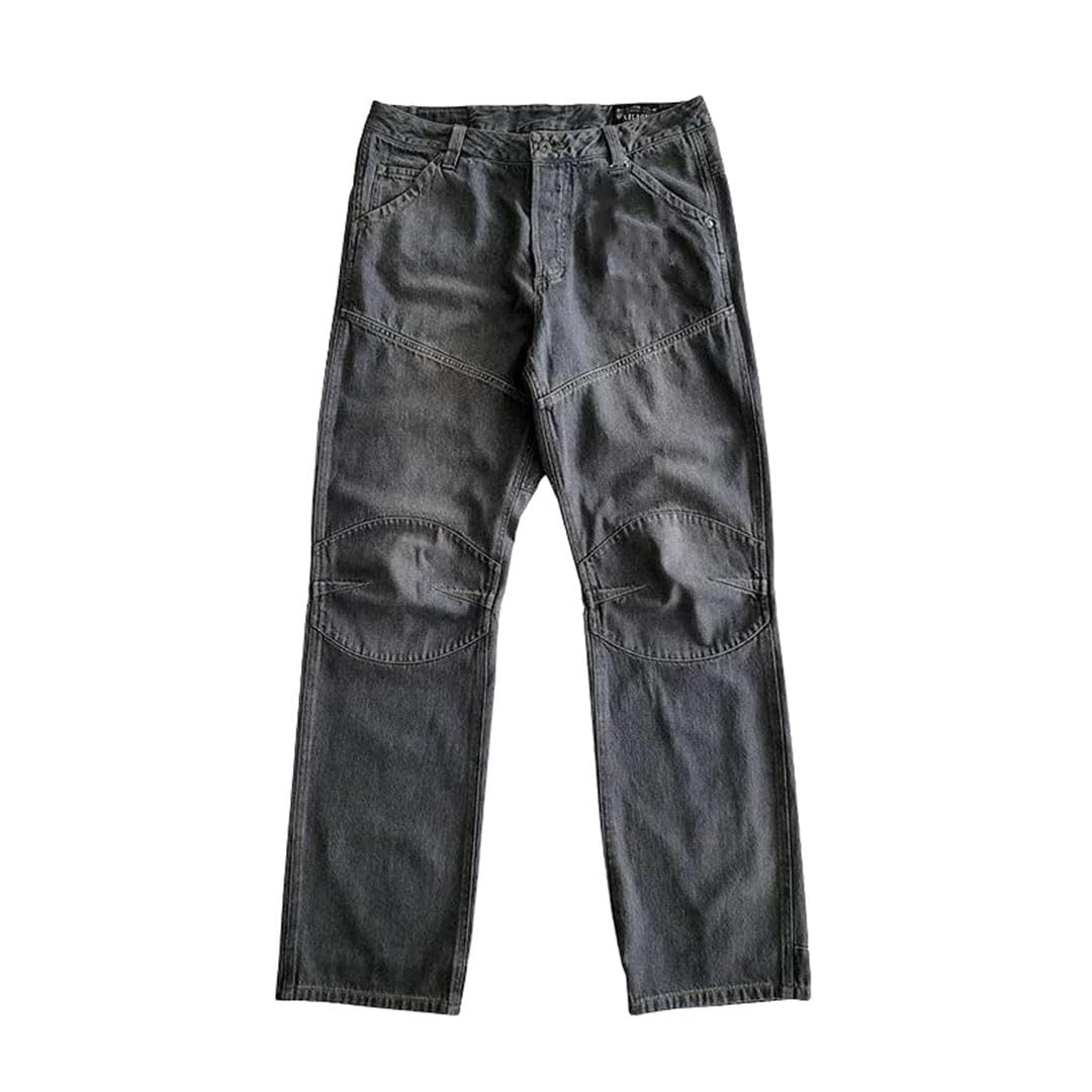 Mens Washed Denim Jeans - Three-Dimensional Cut Casual Relaxed Straight Leg Trousers