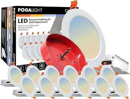 Iluminación empotrada de 6 pulgadas, incluye sierra perforadora, paquete de 12 unidades de 6 pulgadas 5CCT ultrafina, luz de techo LED, luces LED de