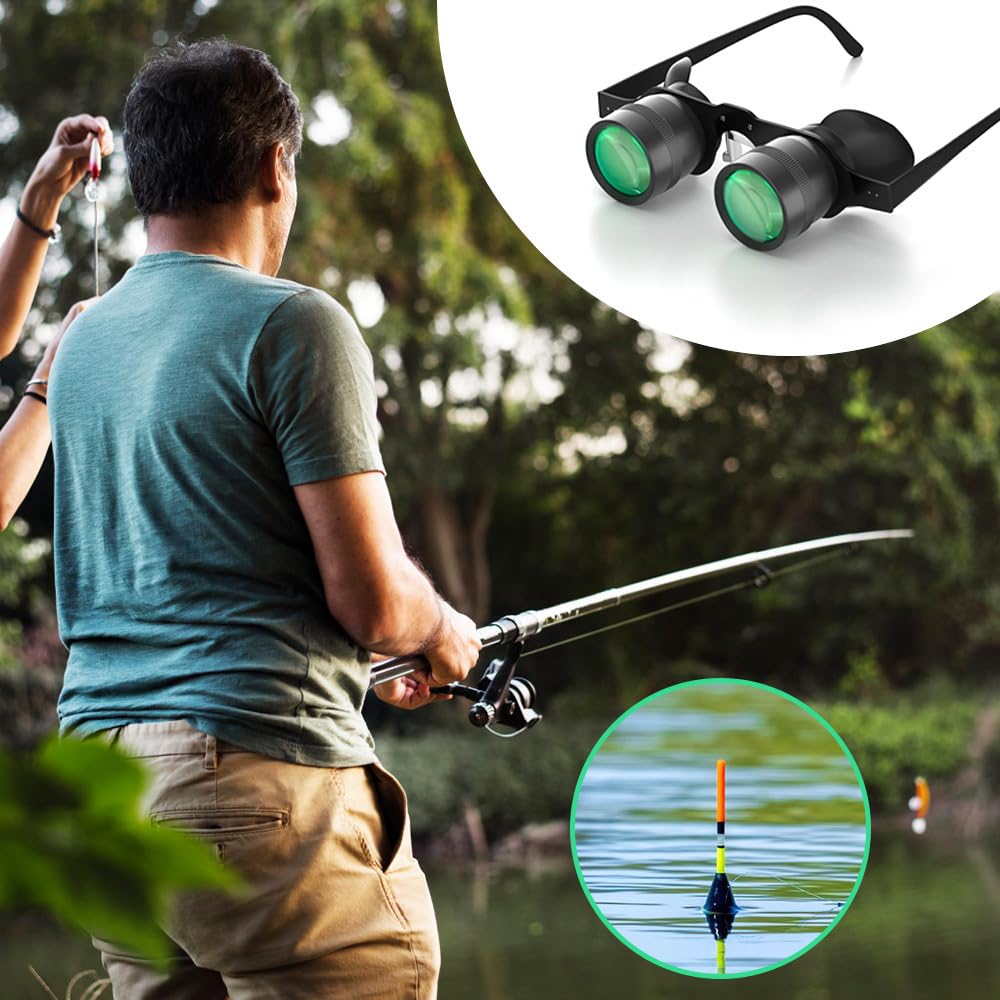 Occhiali Binocolo, Zoom 10X Binocoli a Mani Libere per Pesca, Telescopio a Fuoco Regolabile per Birdwatching Concerti Sportivi