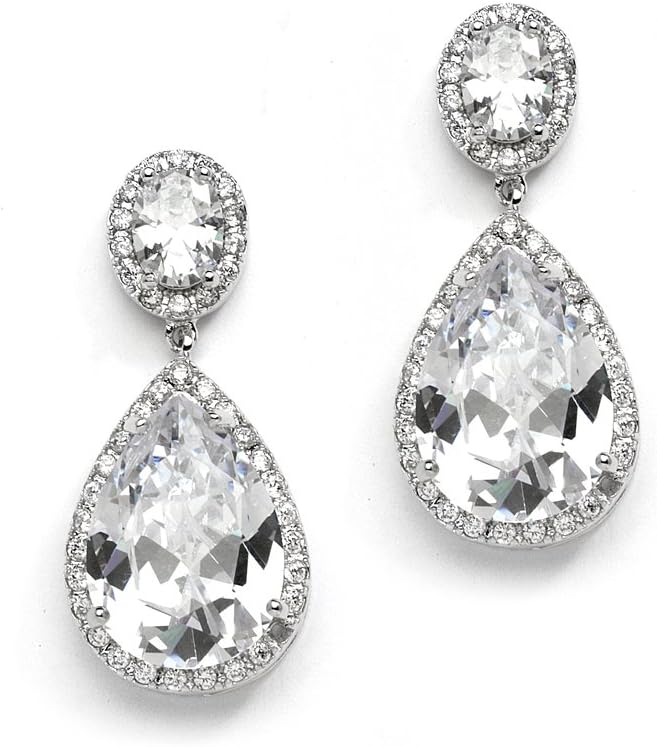 Mariell Cubic Zirconia Pierced or Clip-On Bridal Earrings, Precision Cut CZ Crystals, Bold Dangle Earring for Brides, Jewelry for Wedding, Mother of the Bride
