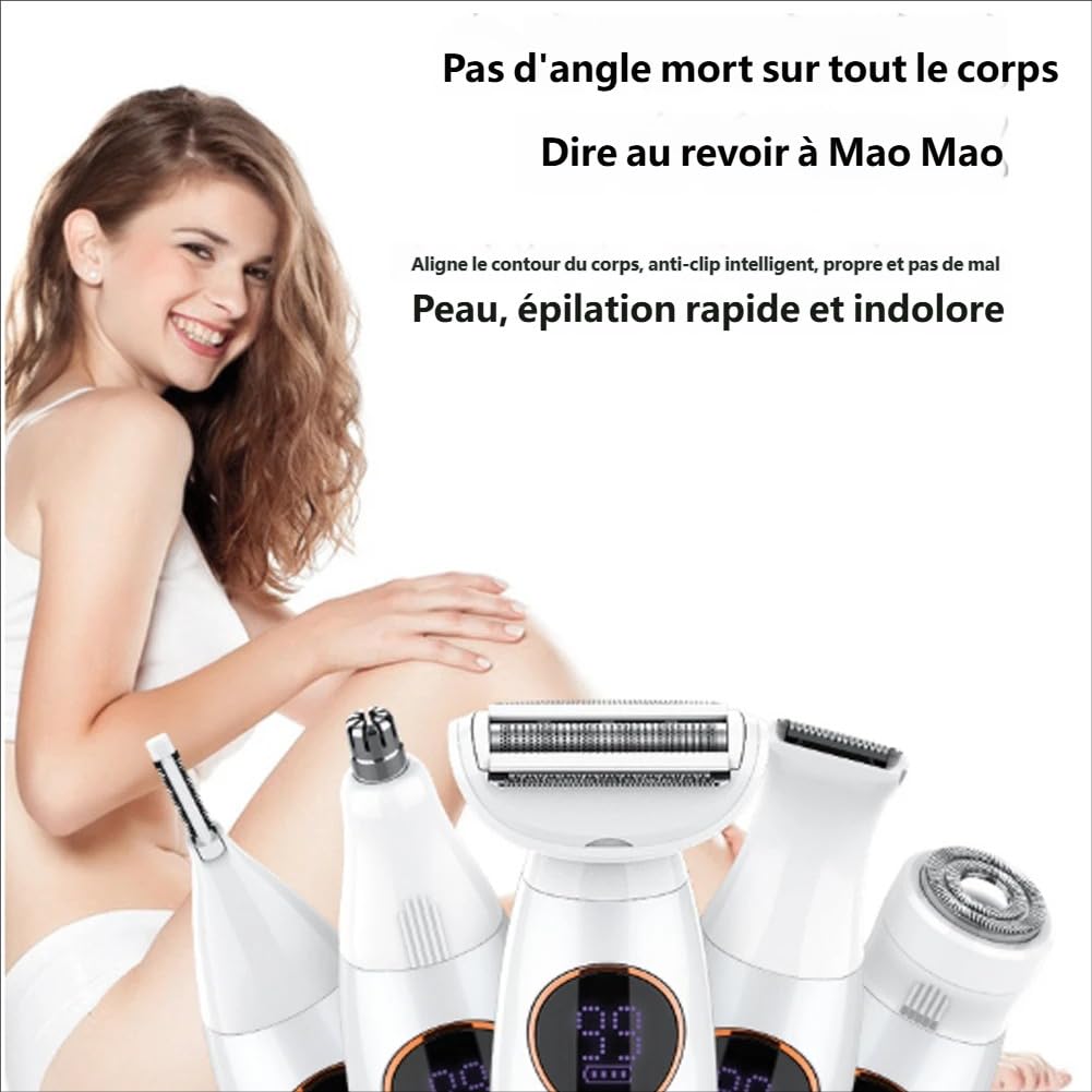 Rasoir Femme 5 En 1 Multifonction,Rasoir Femme 5 En 1 Avec Gant,Wet&Dry Rasoir Femme Electrique, Tondeuse Bikini 5en1 Étanche Ipx7, Pour Bikini, Aisselles, Jambes, Nez