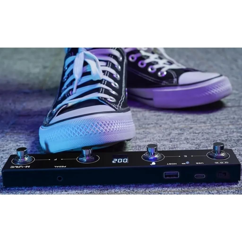 Controlador MIDI inalámbrico de pie M-Vave MCP Plus - Controlador MIDI Bluetooth con batería, 4 botones programables, USB-C, Windows, Mac, iOS y Android