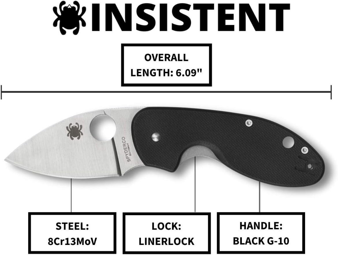 Spyderco Insistent Folding Pocket Knife with 2" 8Cr13MoV Steel Blade and G-10 Handle - EDC Knife for Men and Women, Perfect for Hunting, Tactical, Camping, Survival, Hiking - PlainEdge - C246GP