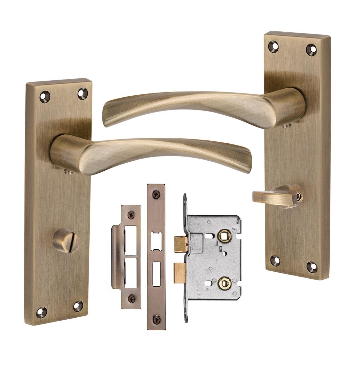 Golden Grace Victorian Astrid Bathroom Lock Door Handles with Bathroom Mortise Lock Antique Brass Finish
