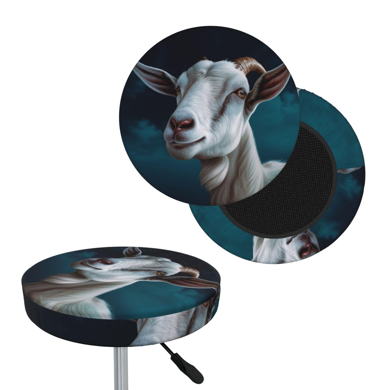 FodPand Goat Bar Stool Cover Round Elastic Stool Cushion Covers Washable Bar Stool Chair Slipcover Stretch Stool Seat Covers for 12-14 Inch Chair