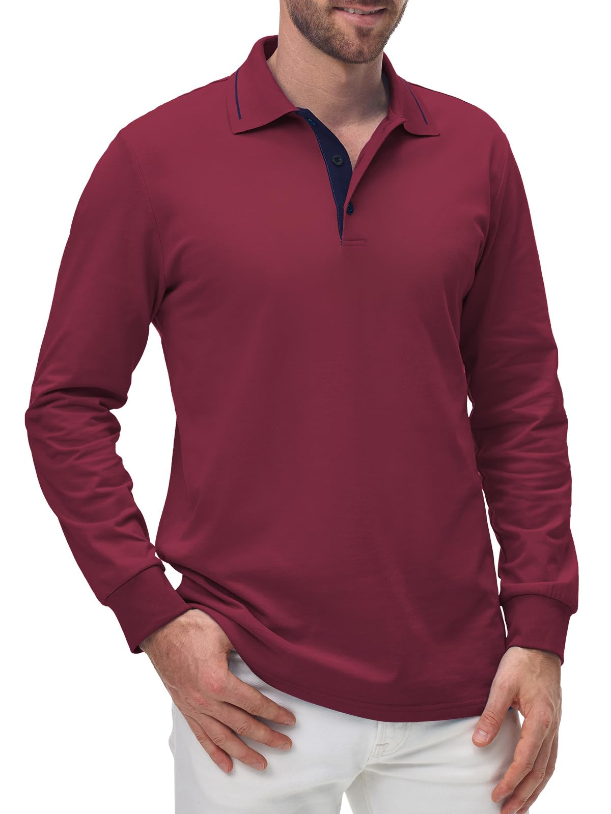 Comilaka Uomo Polo Casual Manica Lunga Poloshirt Top Golf Maglietta Cotone Colori a Contrasto Autunno Inverno Classico