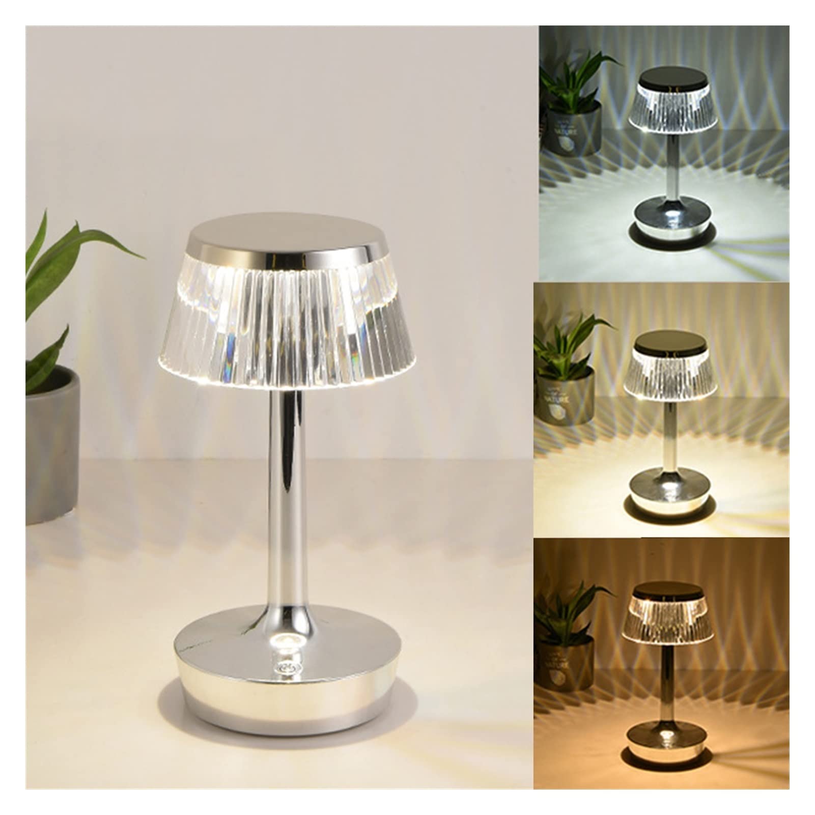 LUCBEI Lampe de Table Mushroom Cristal Table Lampe Chambre à Coucher de Chevet USB Touch Switch Atmosphere décoration LED lumière de Nuit Lampe Chevet (Color : Silver)