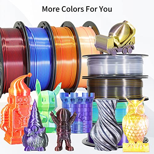 Image of BBLIFE 8 Spools Dual Color Silk PLA 3D Printer Filament Bundle, Silk Purple Gold White Red /Black, Purple /Blue, Red /Gold, Green /Blue, Yellow /Pink, 1.75mm Bicolor Silk PLA 250gX8