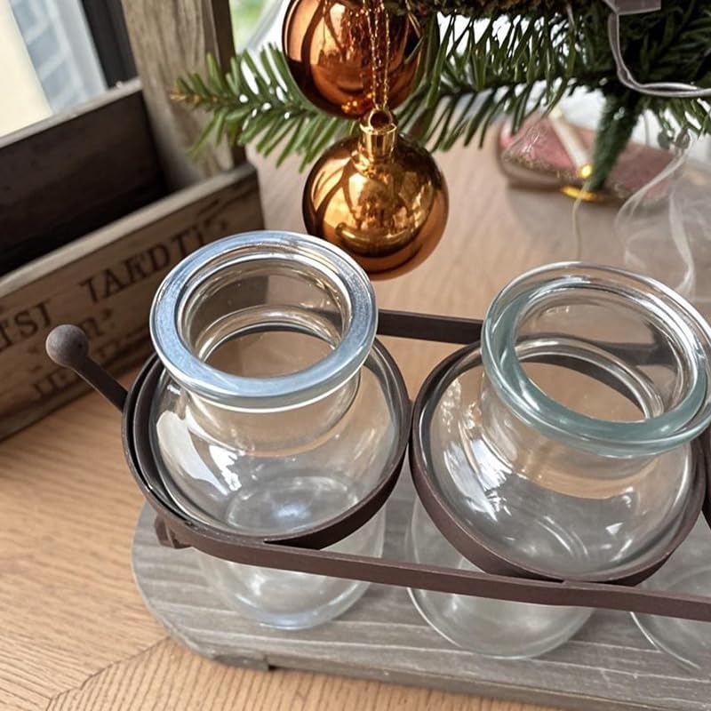 Vase Set with Flower and LED Lights, 3 Jars with Artificial Flowers, Rustic Wood Tray, Farmhouse Table Decor - Image 6