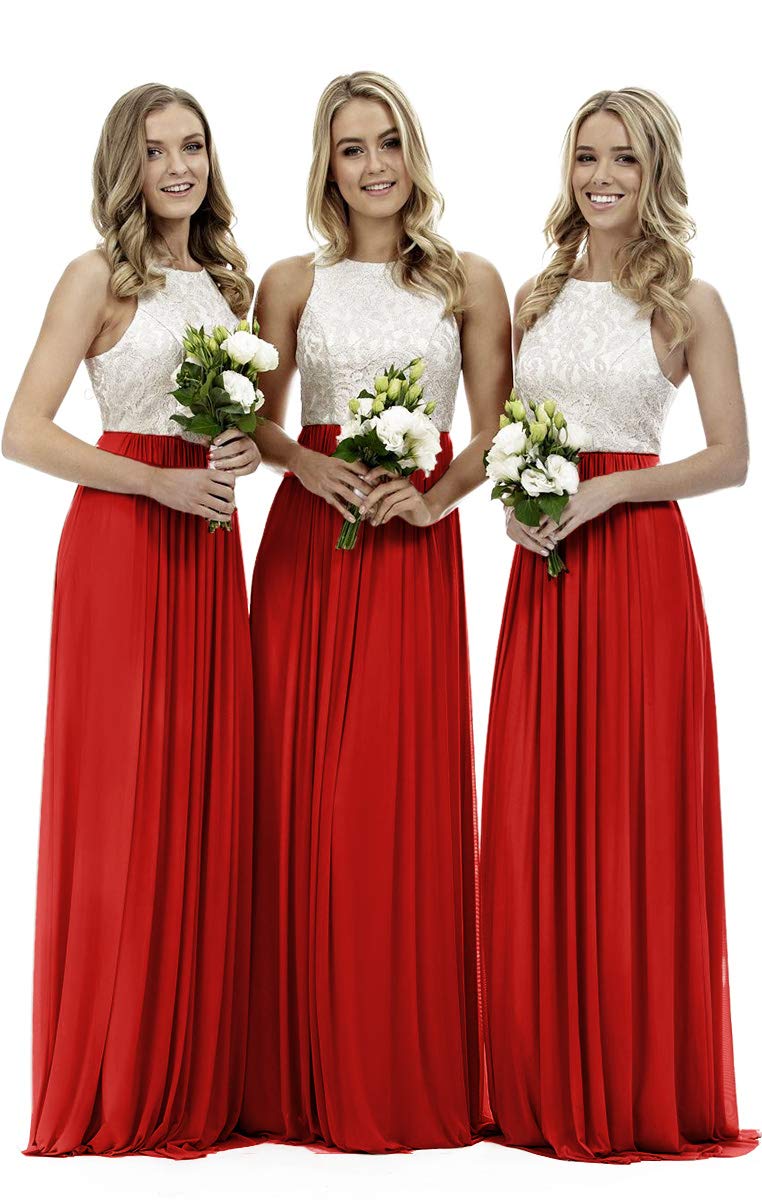 Lecureler Women's Red Long Lace Prom Bridesmaid Dress Size 18