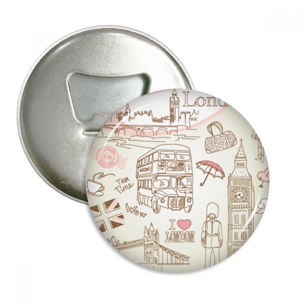 Badge bouton avec Ouvre-bouteille et Magnets London en 3 Pièces